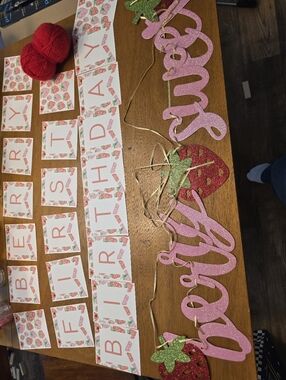 "Berry First Birthday" Strawberry Birthday Party Banner Set